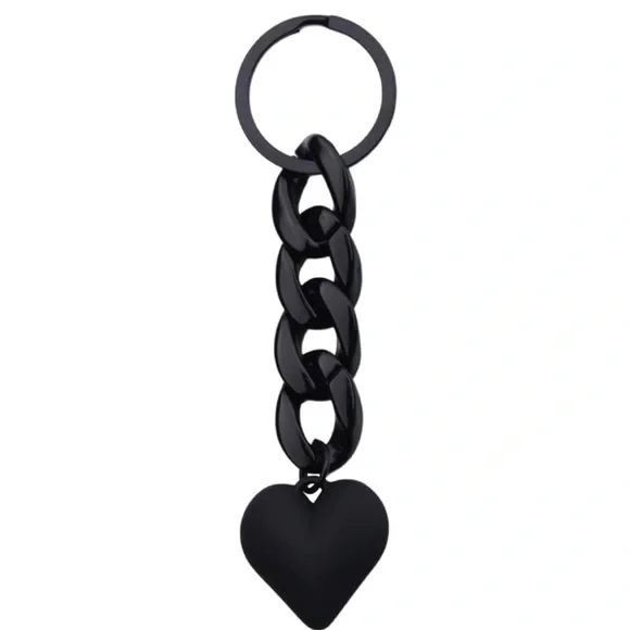 🖤NEW Matte Black Chunky Chain Heart Bag Charm/ Keychain - Picture 1 of 12